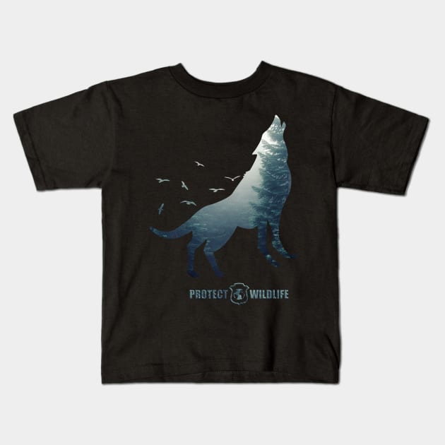 Protect Wildlife - Nature - Wolf Silhouette Kids T-Shirt by JTYDesigns